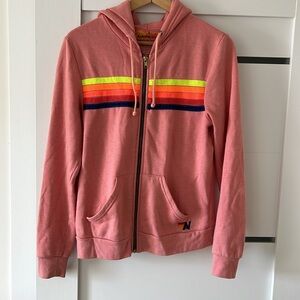 Aviator Nation 5 Stripe Hoodie - Petal Pink with Neon Stripe